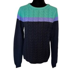NWT Lands'End Drifter Colorblock Cable Knit Cotton Sweater Size Medium